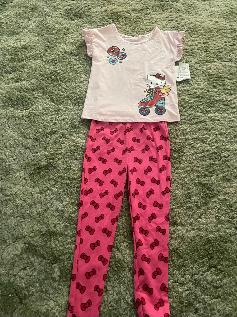 Hello Kitty Pink Short Sleeve Top and Bright Pink Bow Print Pajama Set